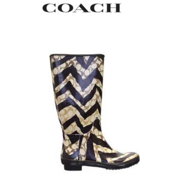 Coach Pammie Zebra Stripe Logo Rain Boots 10